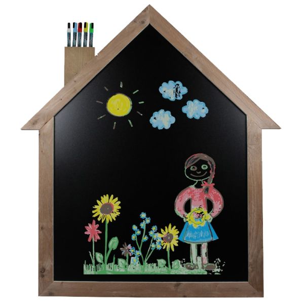 Krijtbord Huis Steigerhout Grijs met tekening