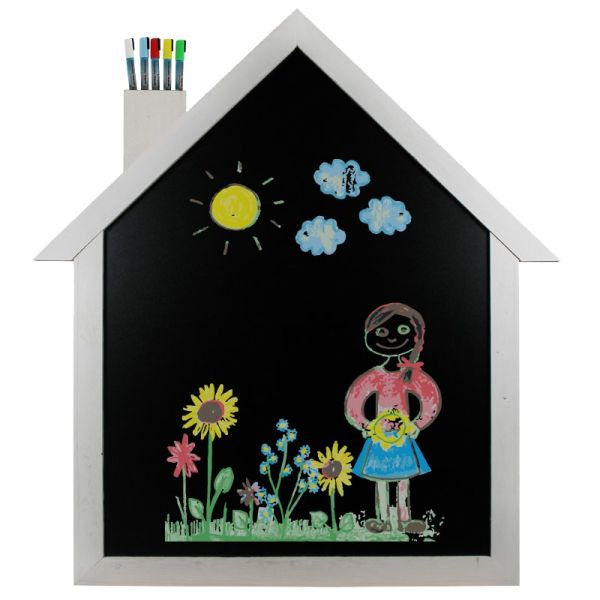 Krijtbord Huis Steigerhout Wit 